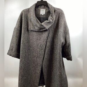 Halston Heritage Black and White Herringbone Coat